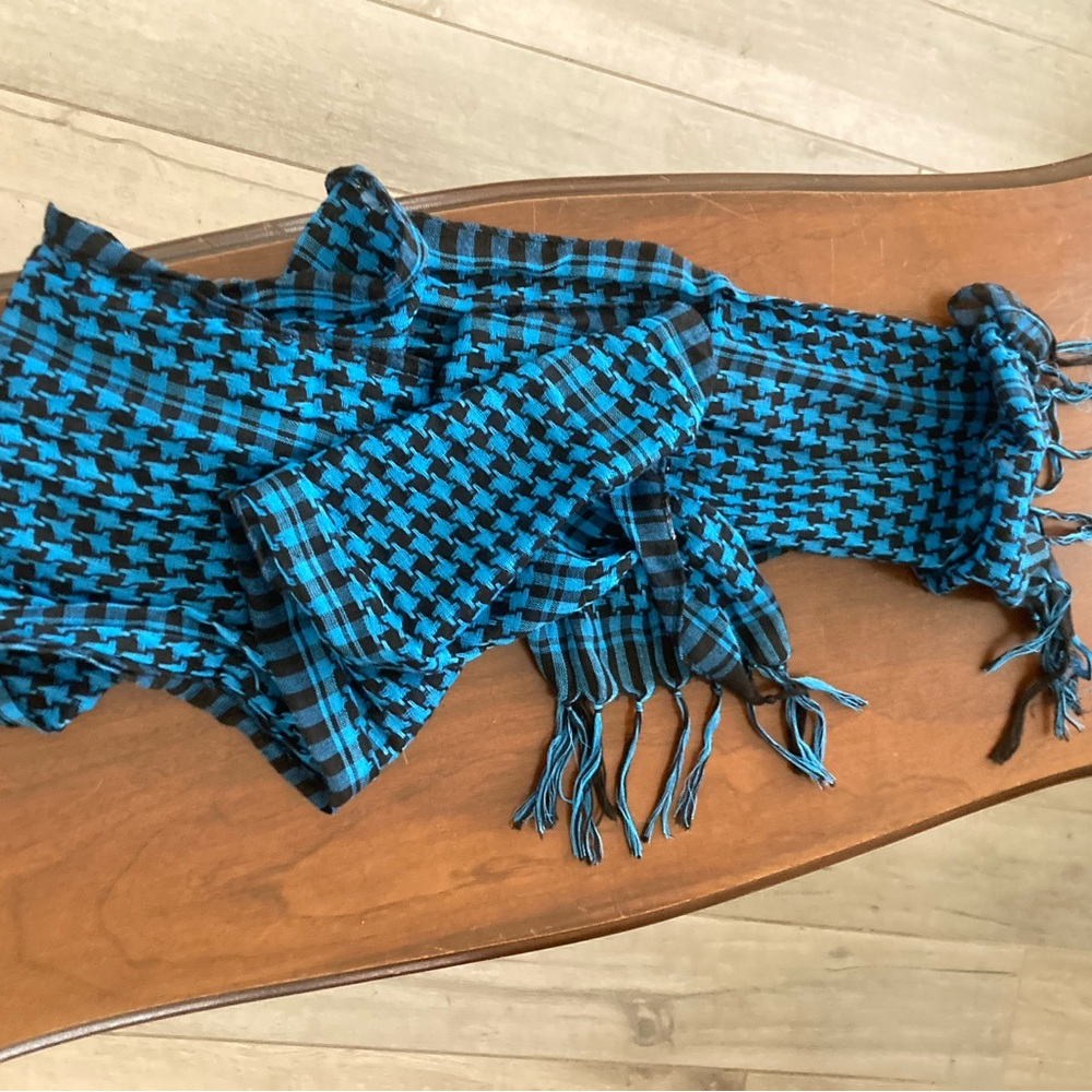 Turquoise and Black Checkered Scarf